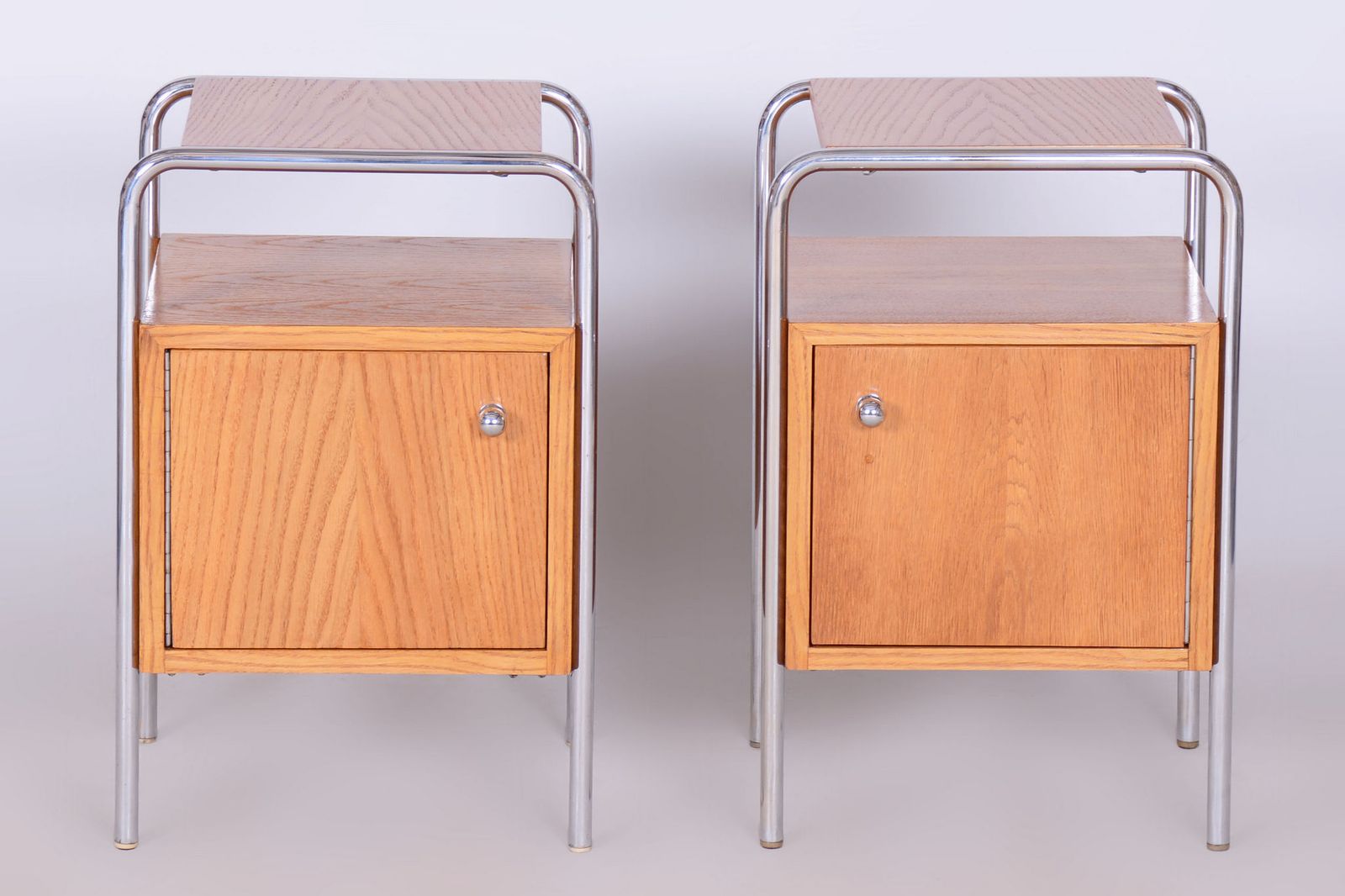 Pair Of Restored Bauhaus Bedside Tables, By R. Slezák, Chrome, Czech, 1930s photo vinterior