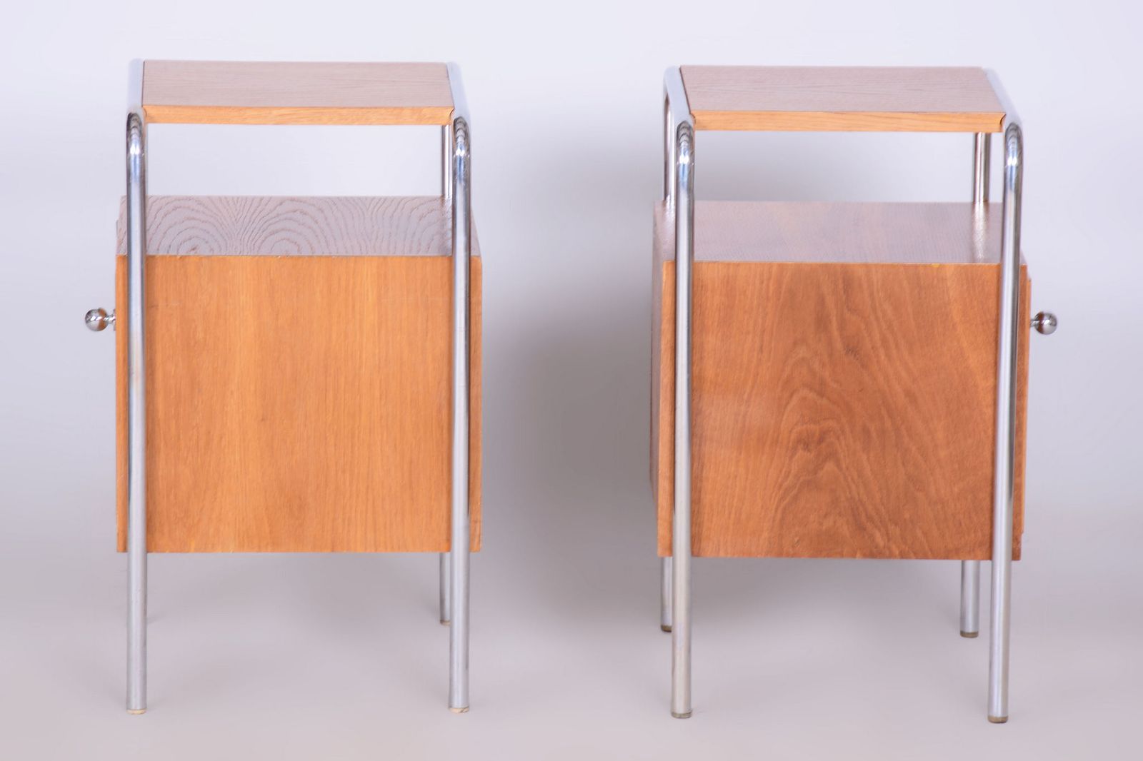 Pair Of Restored Bauhaus Bedside Tables, By R. Slezák, Chrome, Czech, 1930s photo buy