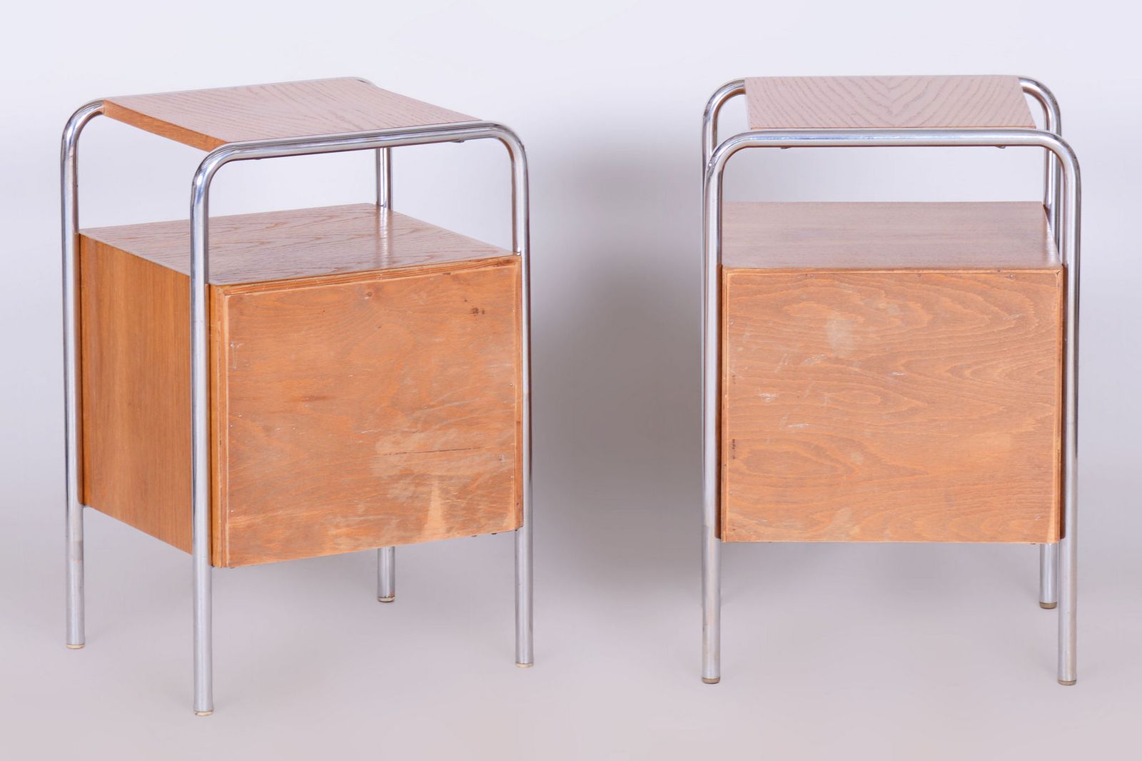 photo furniture Pair Of Restored Bauhaus Bedside Tables, By R. Slezák, Chrome, Czech, 1930s