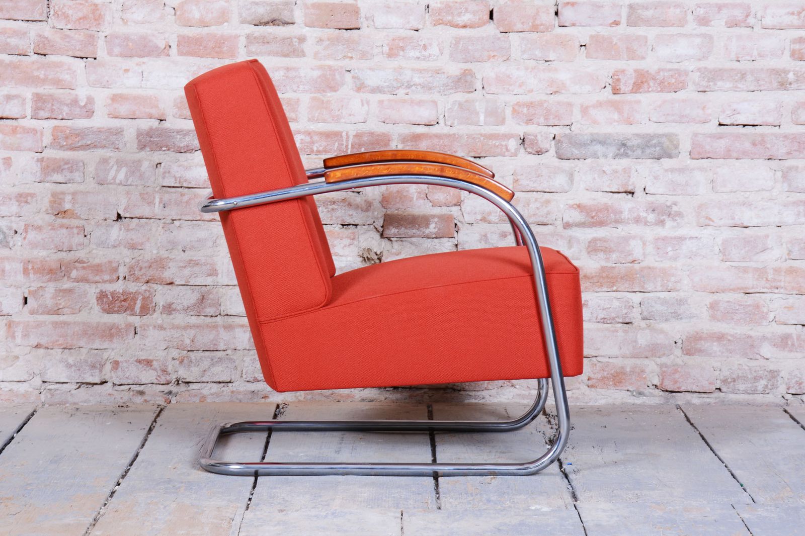 Restored Bauhaus Armchair, By Mücke   Melder, Beech, Chrome, Czech, 1930s photo vintage