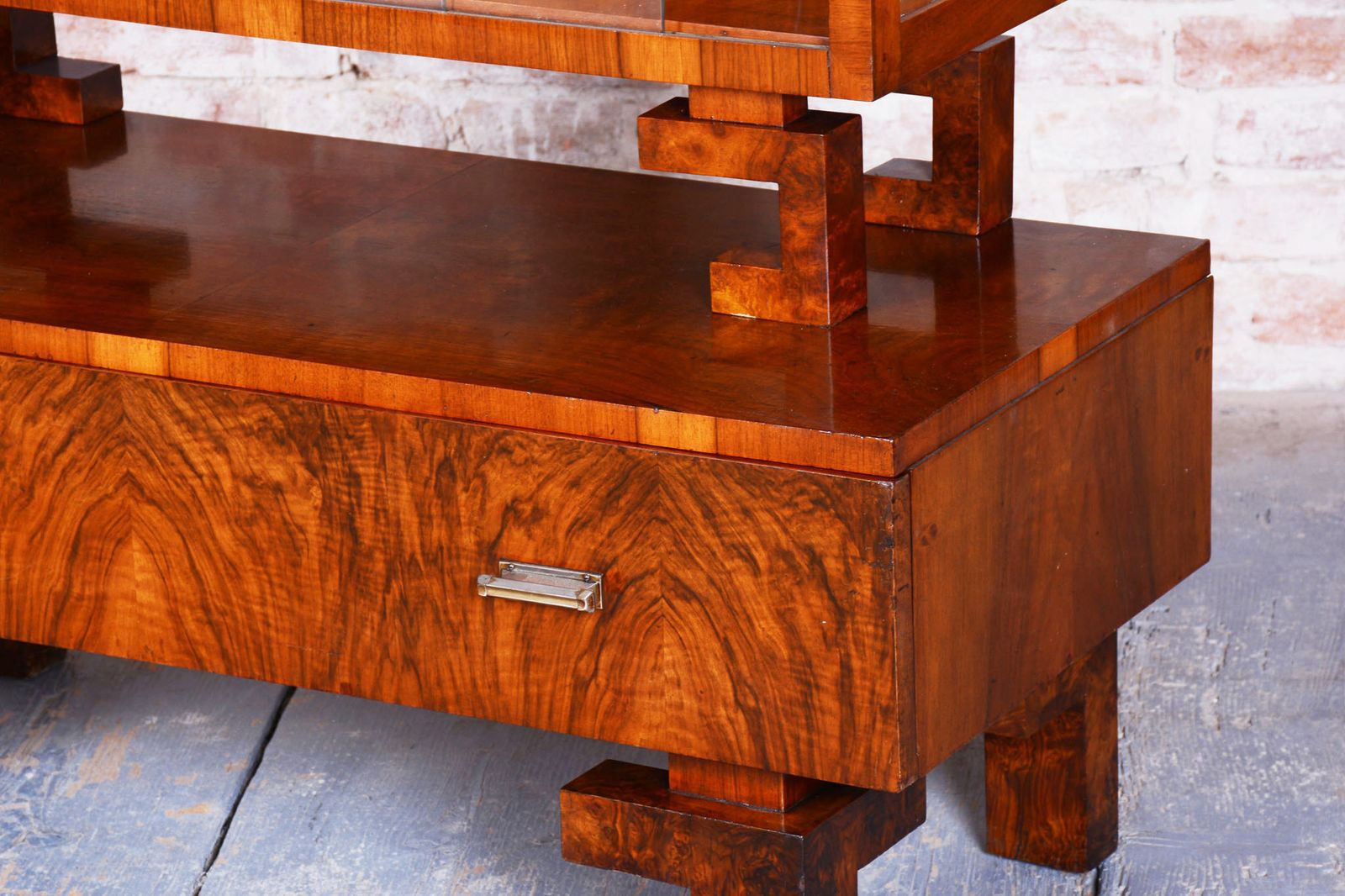Restored Art Deco Display Cabinet , Walnut And Glass, Czech, 1920s photo Furniture