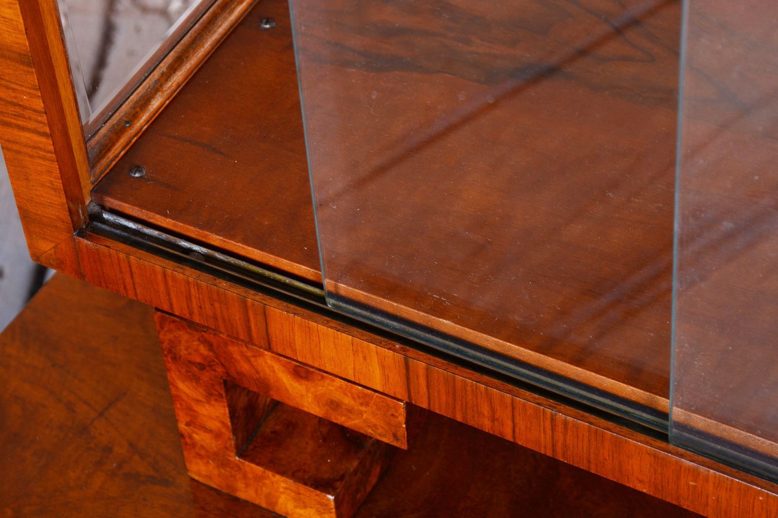 photo for sale Restored Art Deco Display Cabinet , Walnut And Glass, Czech, 1920s