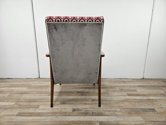 Italian Armchair In Wood And Fabric, 1950s photo for sale