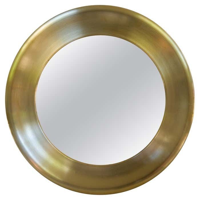 Midcentury Modern Rounded Brass Mirror By Glasmäster In Markaryd, Sweden, 1960s