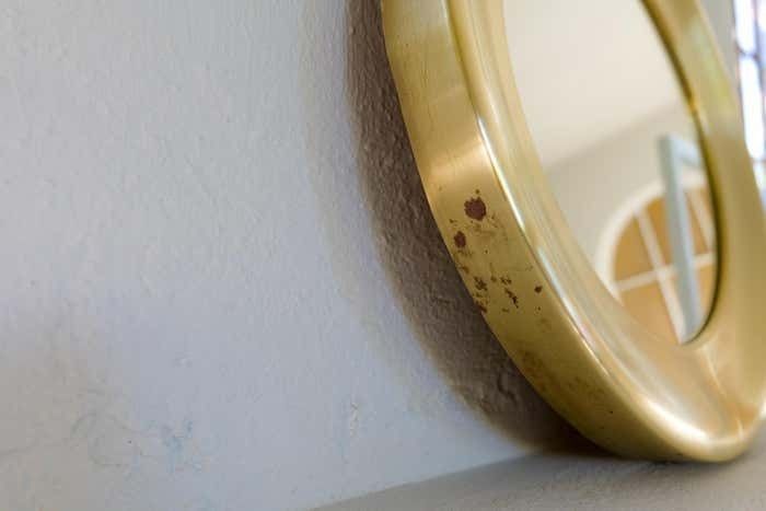 Midcentury Modern Rounded Brass Mirror By Glasmäster In Markaryd, Sweden, 1960s photo vintage