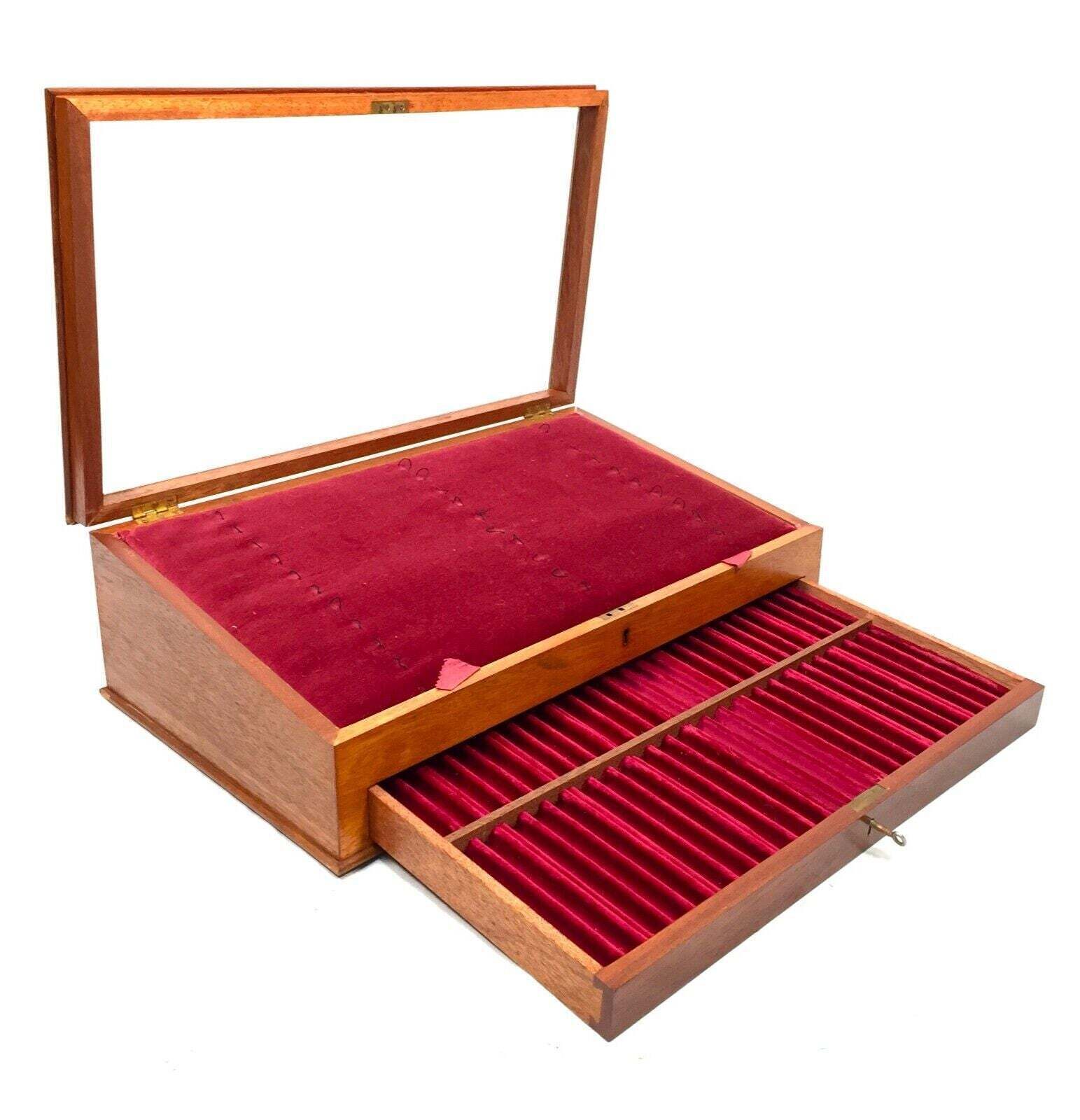 Antique Wooden Tabletop Pen Collectors Cabinet / Display Presentation Box C.1950