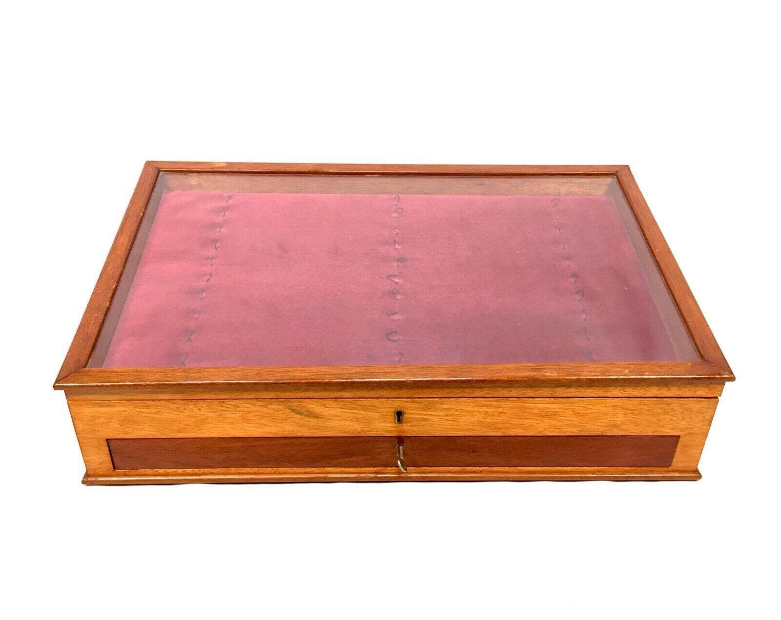 Antique Wooden Tabletop Pen Collectors Cabinet / Display Presentation Box C.1950 photo for sale