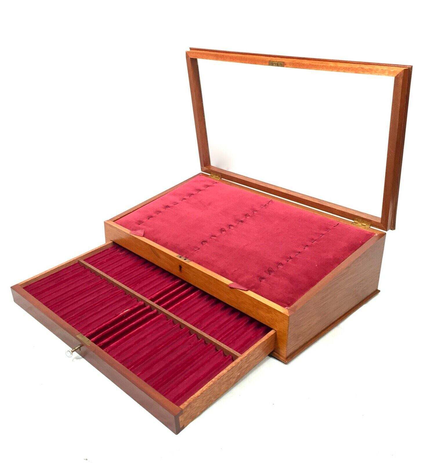 Furniture Antique Wooden Tabletop Pen Collectors Cabinet / Display Presentation Box C.1950 photo