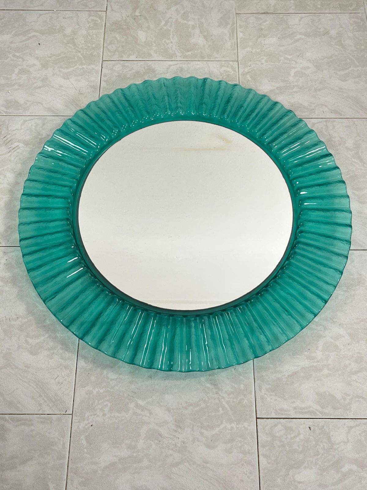 Circular Green Acrylic Wall Mirror 1970s, Old Warehouse Stock photo furniture