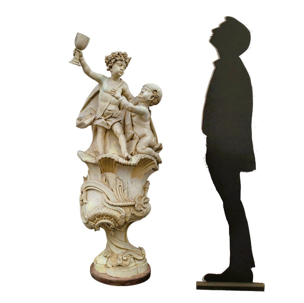 Large Putti Sculpture In Lacquered Wood, Italy, 19th Century photo Art