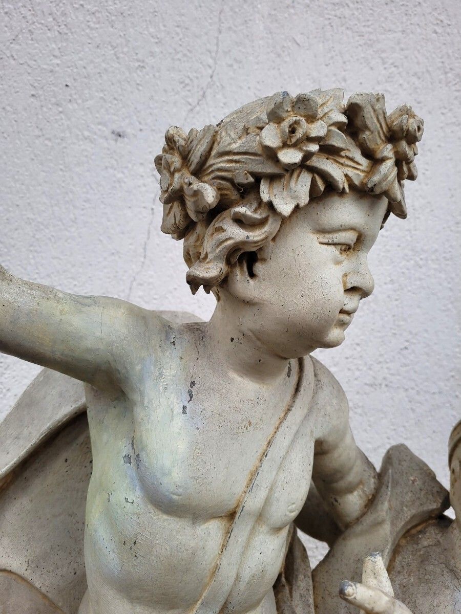 Large Putti Sculpture In Lacquered Wood, Italy, 19th Century photo 3800.0