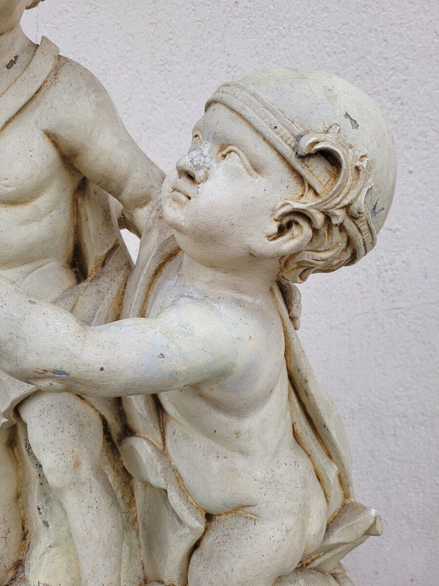 Large Putti Sculpture In Lacquered Wood, Italy, 19th Century photo vinterior
