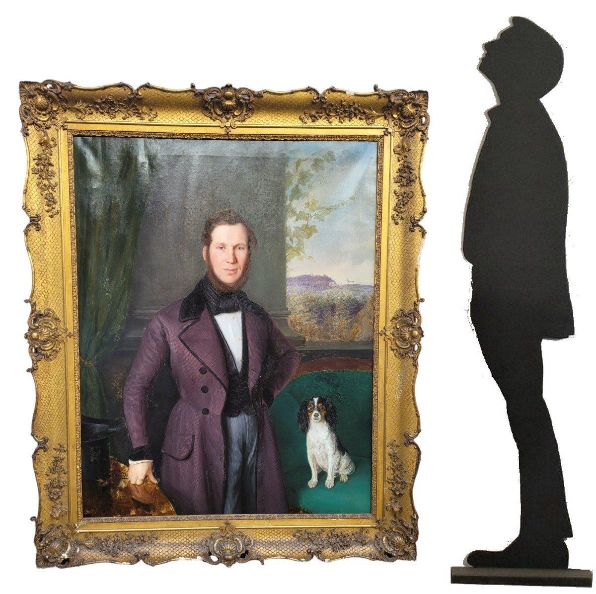 Portrait Of A Gentleman And His Dog (H160cm), Framed Hst, 19th Century photo Art