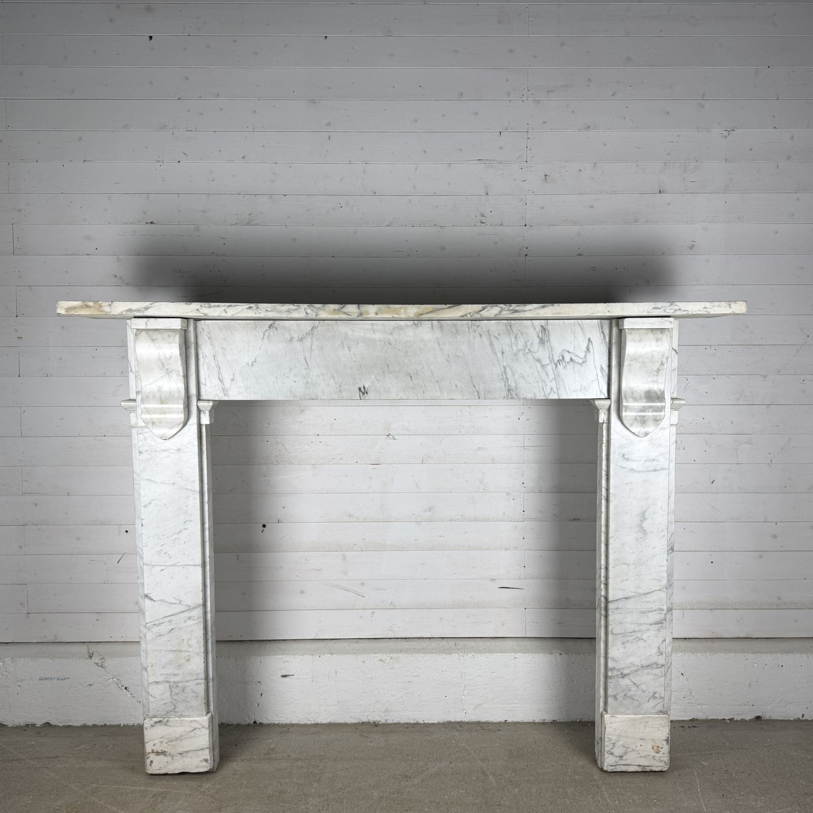 Large Antique Carrara Marble Fire Surround With Corbels
