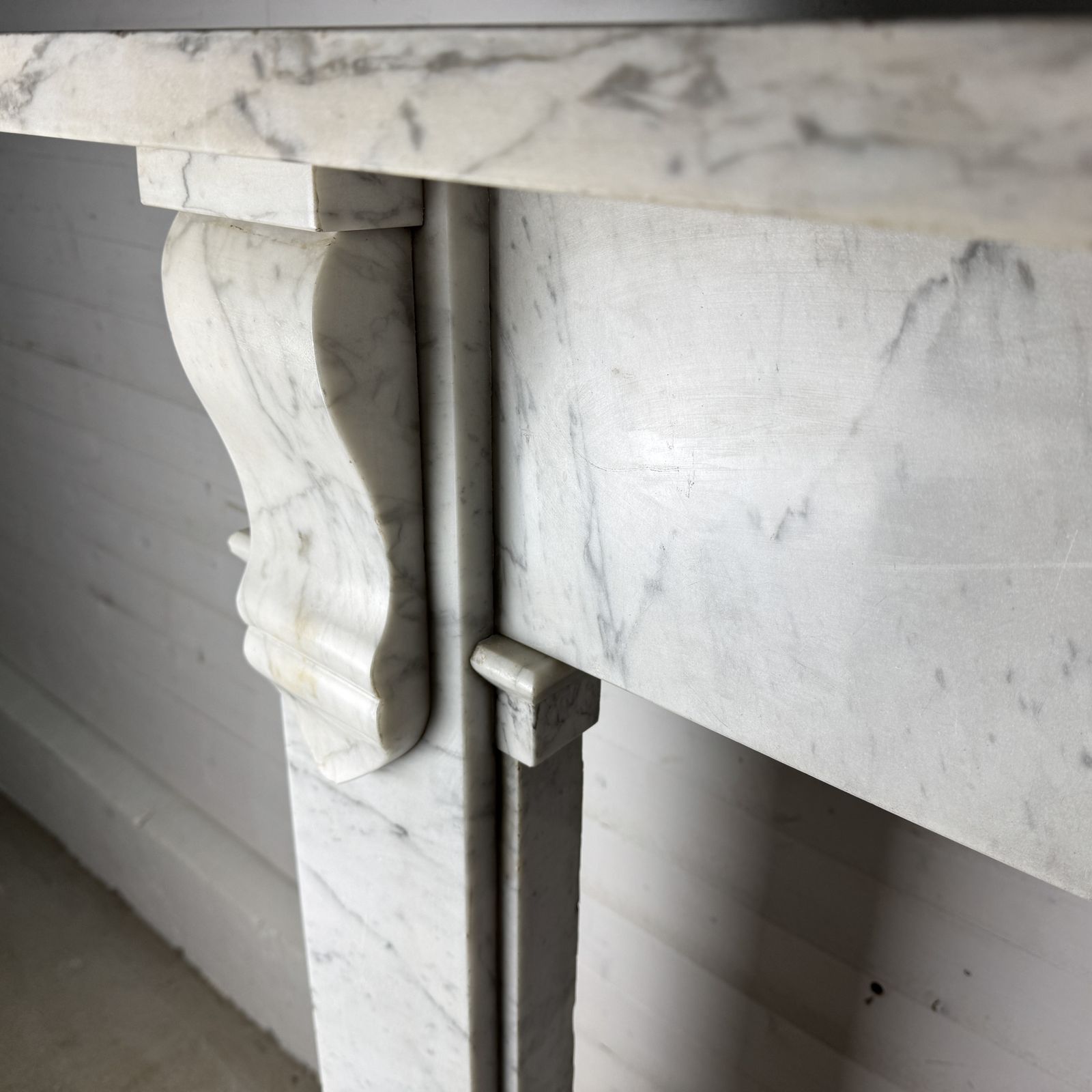 Large Antique Carrara Marble Fire Surround With Corbels photo vinterior