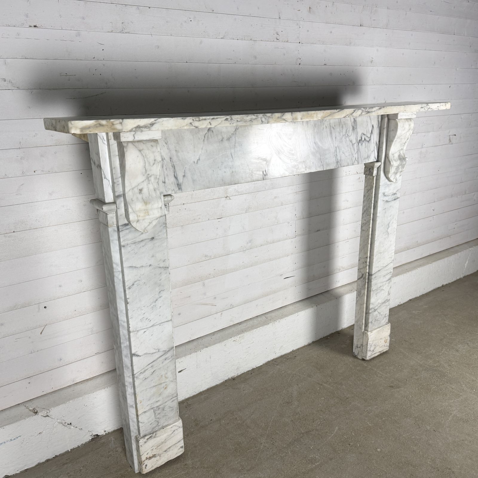 Large Antique Carrara Marble Fire Surround With Corbels photo vintage