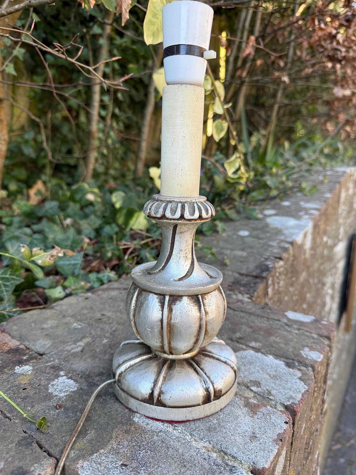 Rare Mid Century European Silver Painted Neo Classical Influenced Vintage Table Lamp   Baroque Revival Table Lamp photo buy