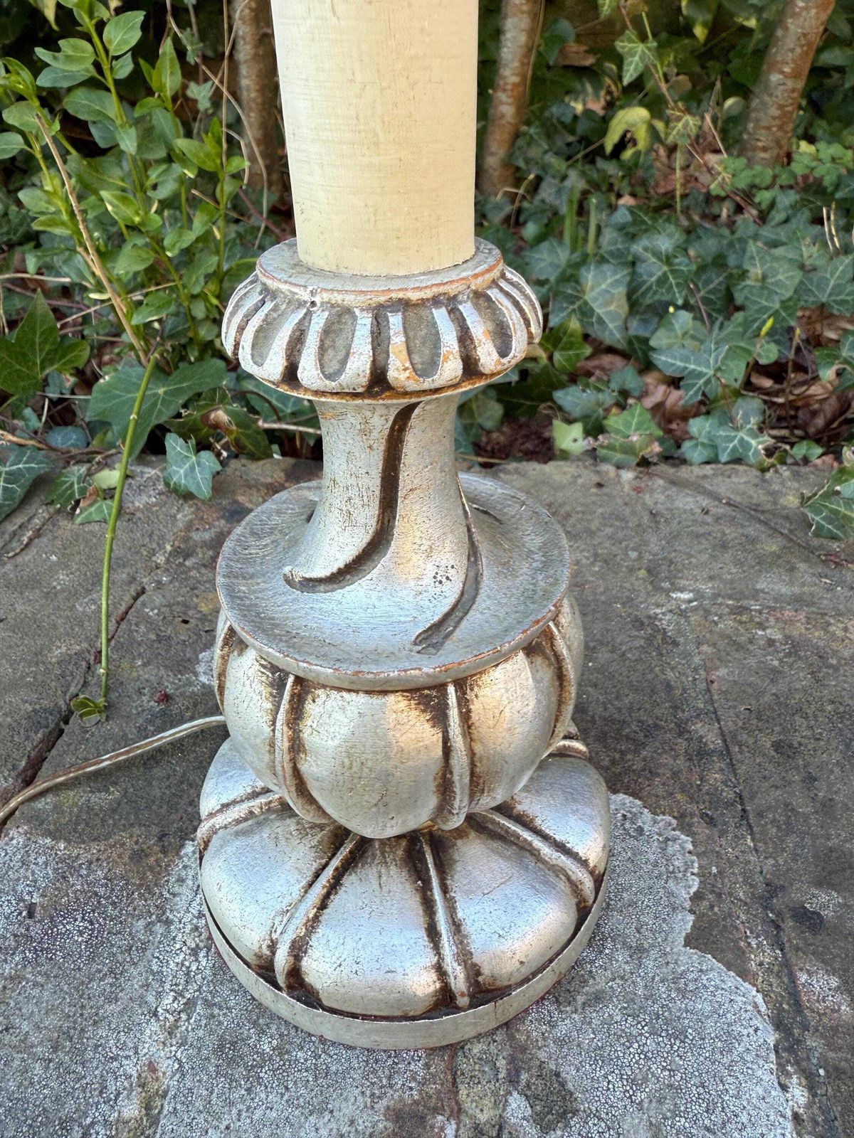 Rare Mid Century European Silver Painted Neo Classical Influenced Vintage Table Lamp   Baroque Revival Table Lamp photo vintage