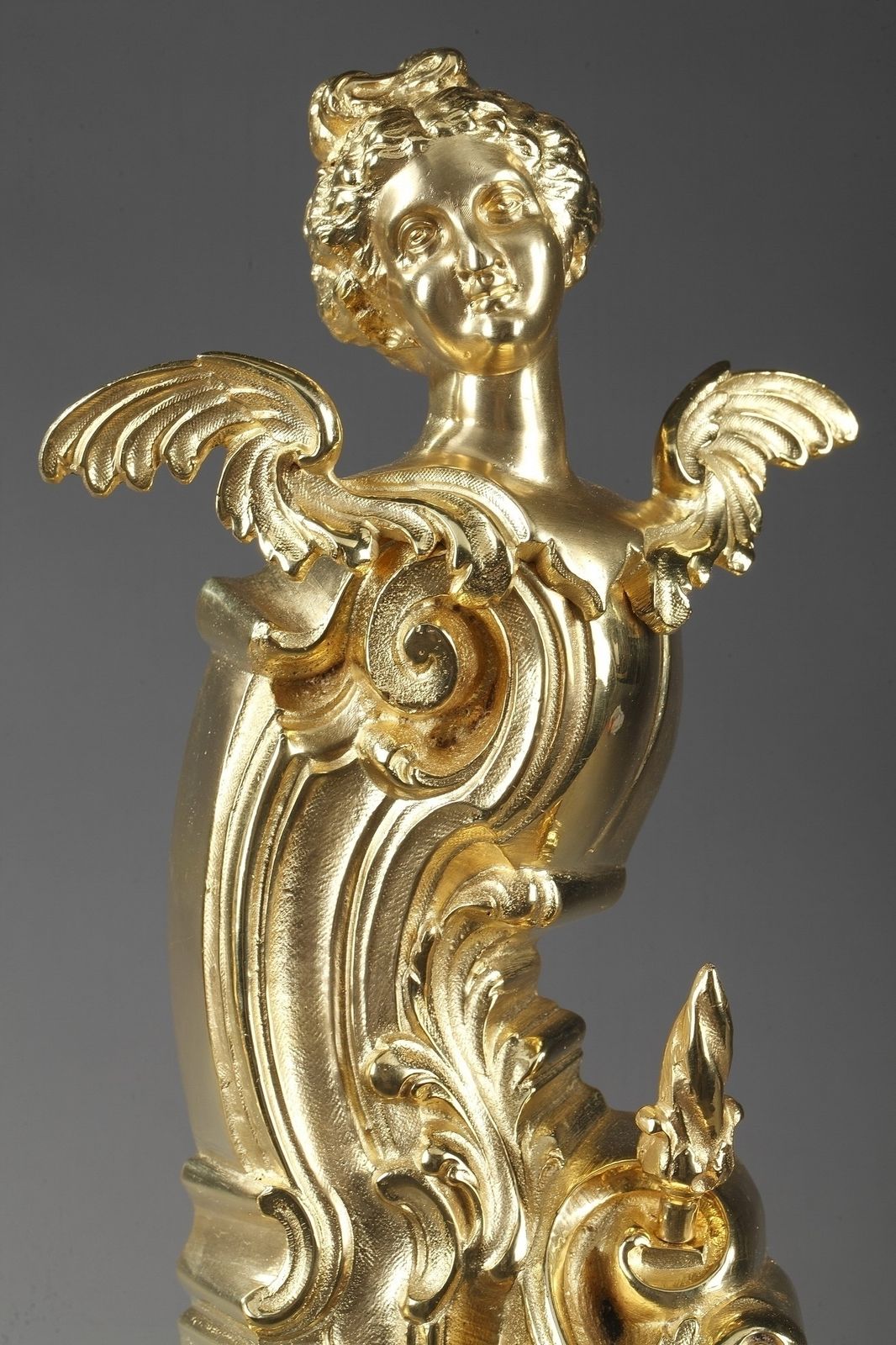 Napoleon III Rocaille Style Ormolu Bronze Fireplace Andirons photo vintage