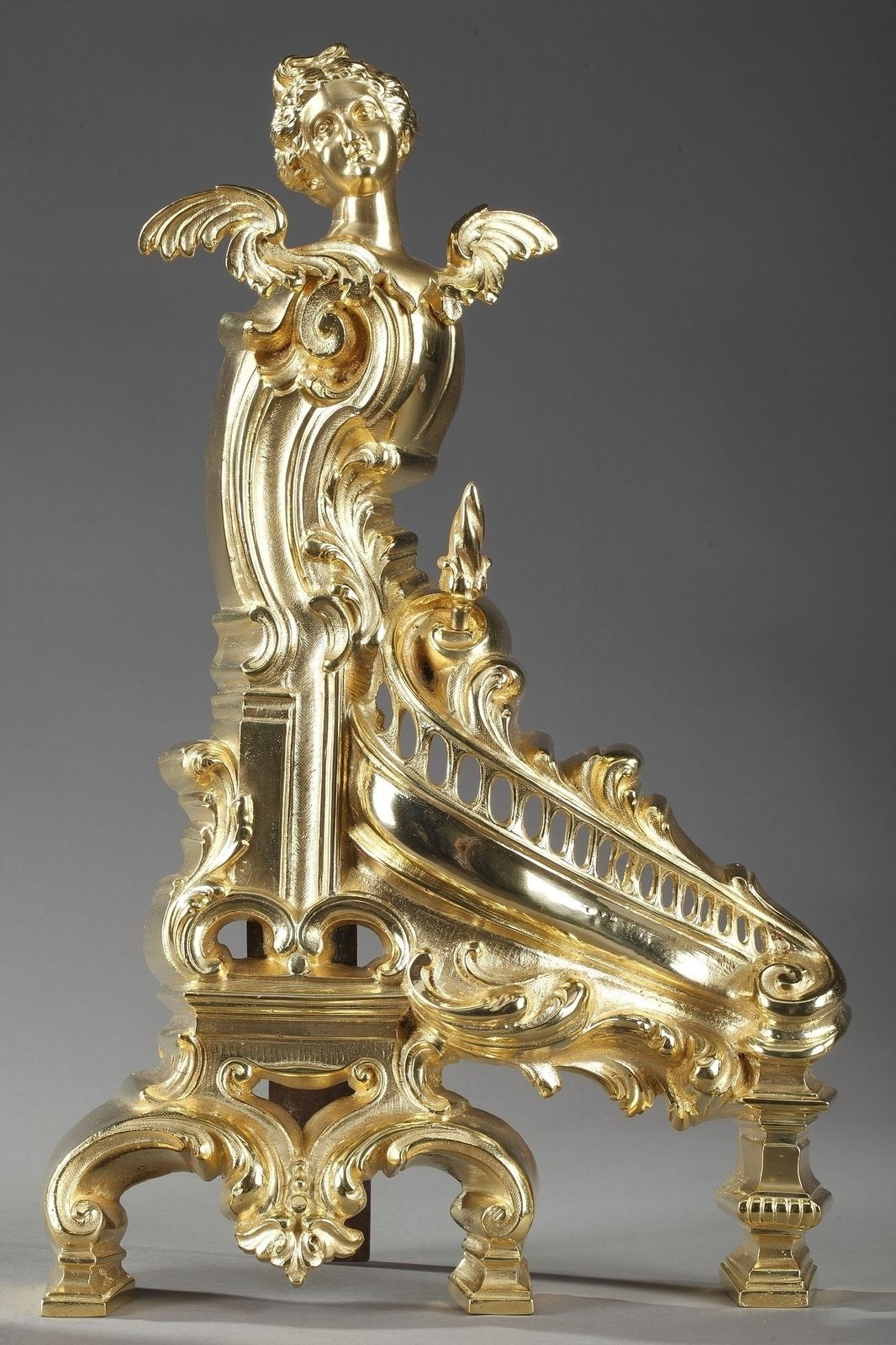Éléments architecturaux Chenets de cheminée Napoléon III de style Rocaille en bronze doré photo