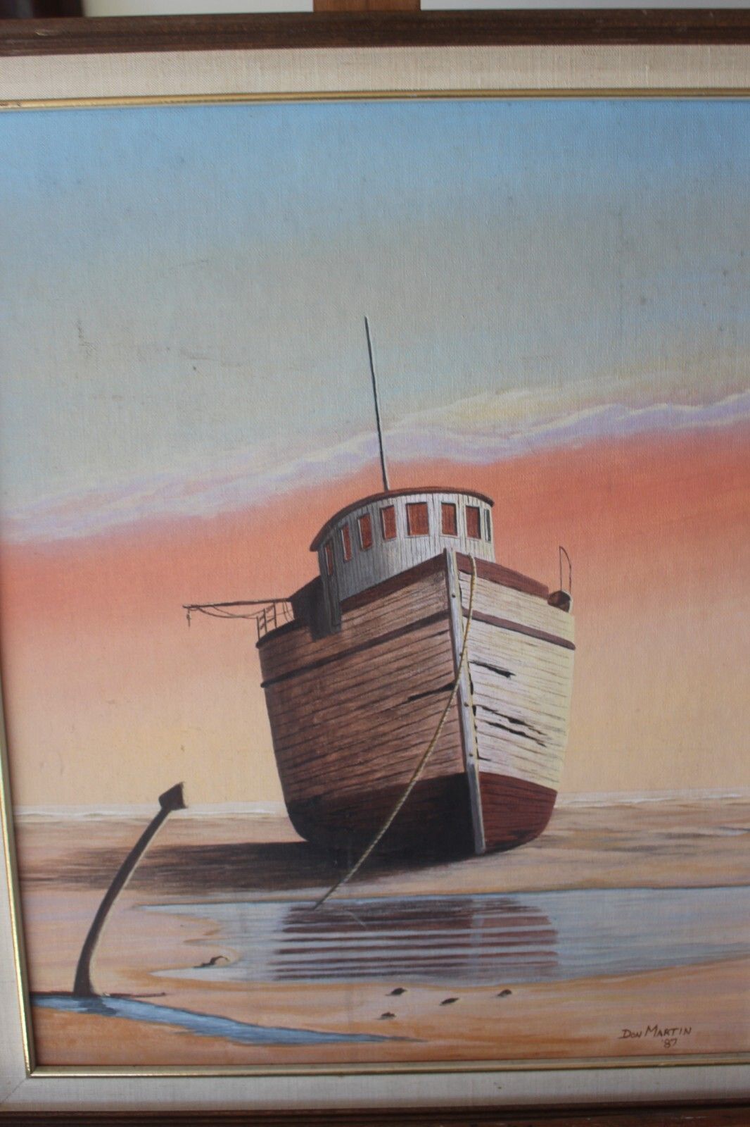 photo for sale 1987 America Premium Quality Vintage Wooden Boat Pic Framed Wall Painting Signed