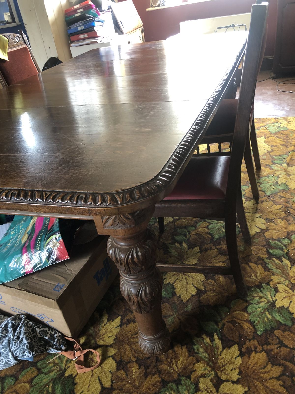 Victorian Carved Oak Extending Table 4’6” To 10” photo 750.0
