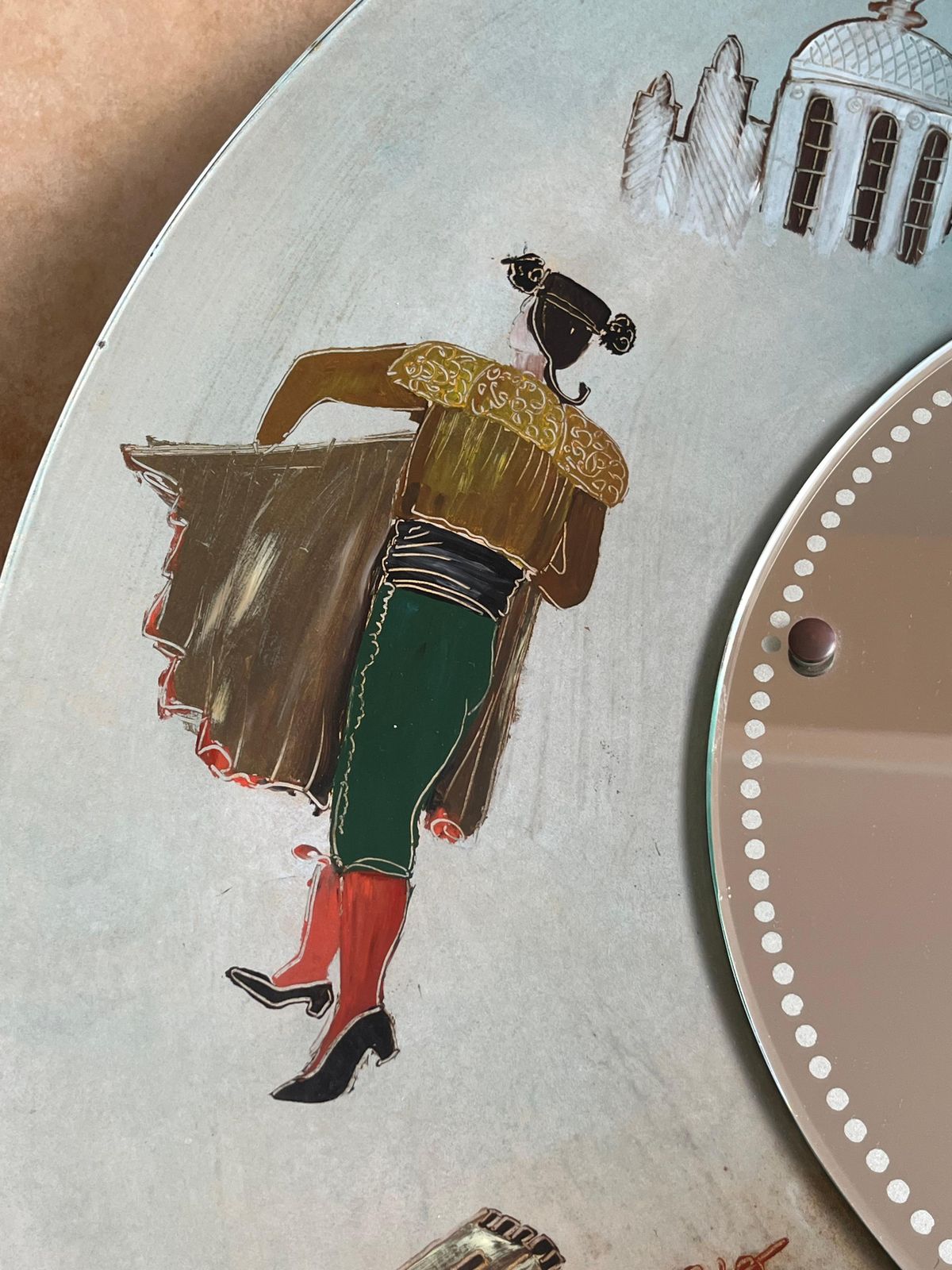Large Spanish Mid Century Hand Painted Glass Wall Mirror, 1950s photo 1880.0