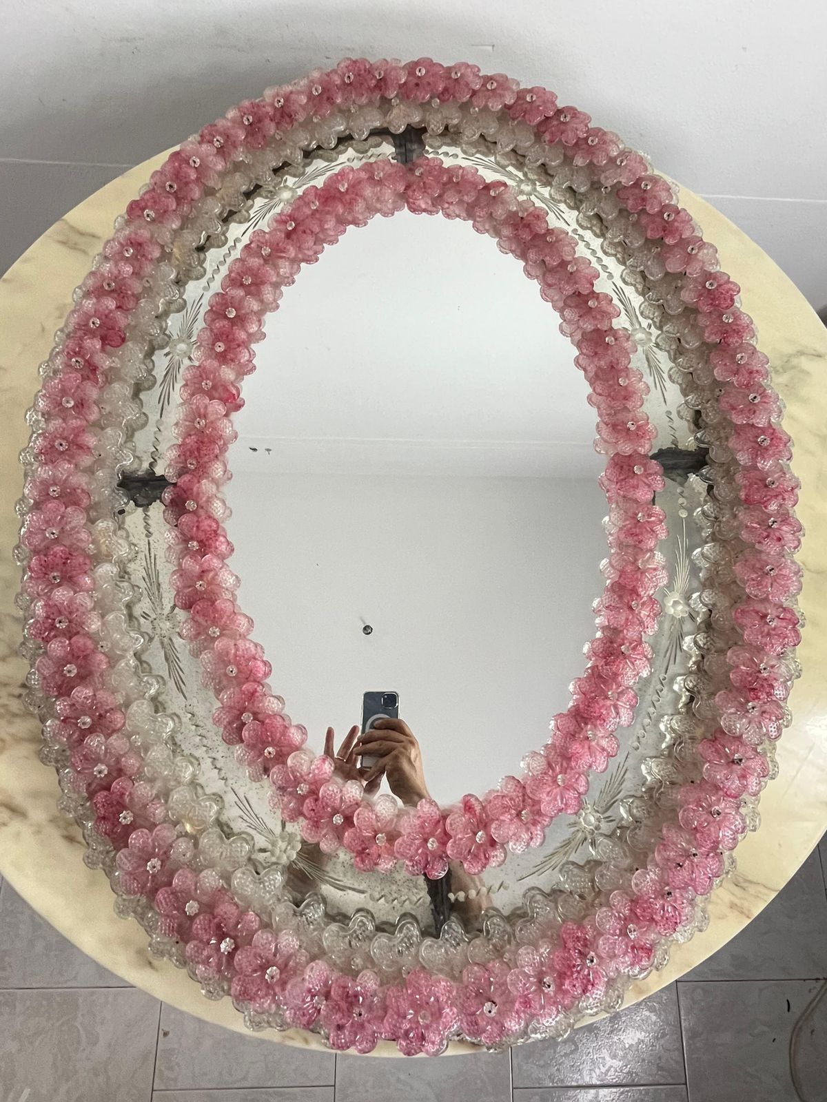 Large Mid Century Mirror In Murano Glass, Attributed To Barovier & Toso 1940s photo vintage