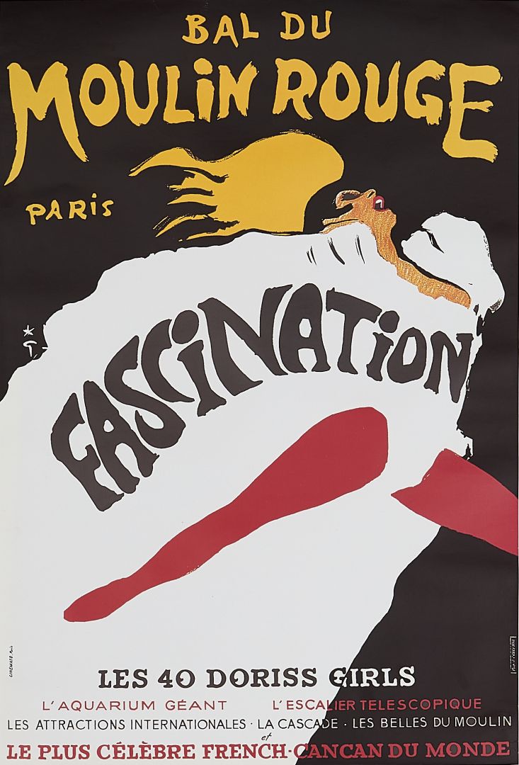 René Gruau, 1980s   Bal Du Moulin Rouge, Fascination   Original Vintage Poster Printed In Offset Lithography   C.A. Cm 60 X 40   23,6 X 15,7 photo vintage