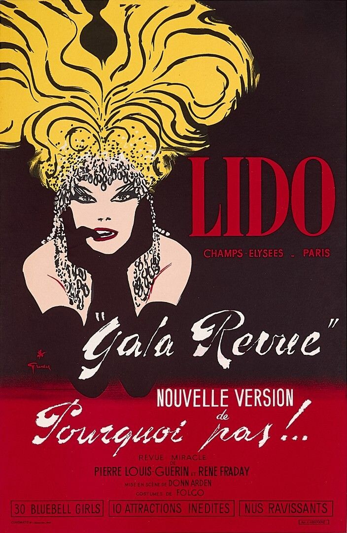 René Gruau, 1970s   Lido, Gala Revue   Original Vintage Poster Printed In Offset Lithography   Cm 60 X 39,5   23,6 X 15,5