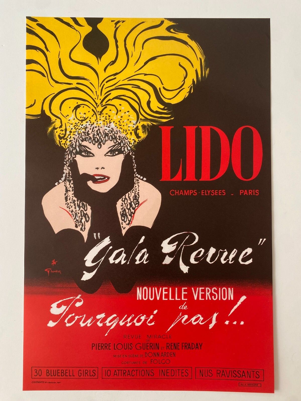René Gruau, 1970s   Lido, Gala Revue   Original Vintage Poster Printed In Offset Lithography   Cm 60 X 39,5   23,6 X 15,5 photo furniture