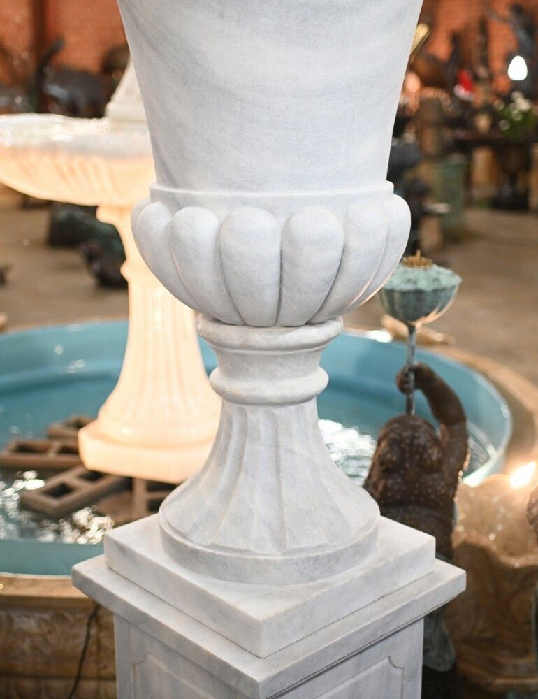 Pair Giant Italian Marble Urns Classic Campana Garden Vase photo vinterior