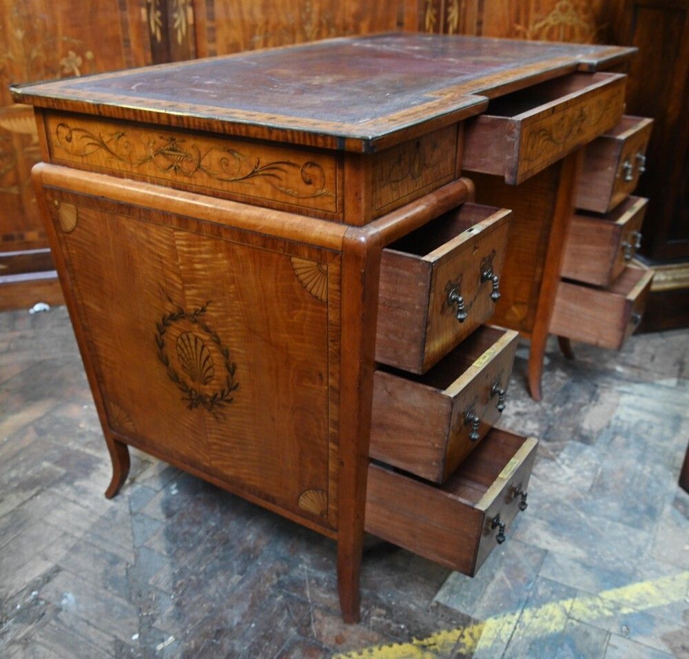 Edwardian Pedestal Desk Sheraton Inlay Writing Table 1900 photo vintage