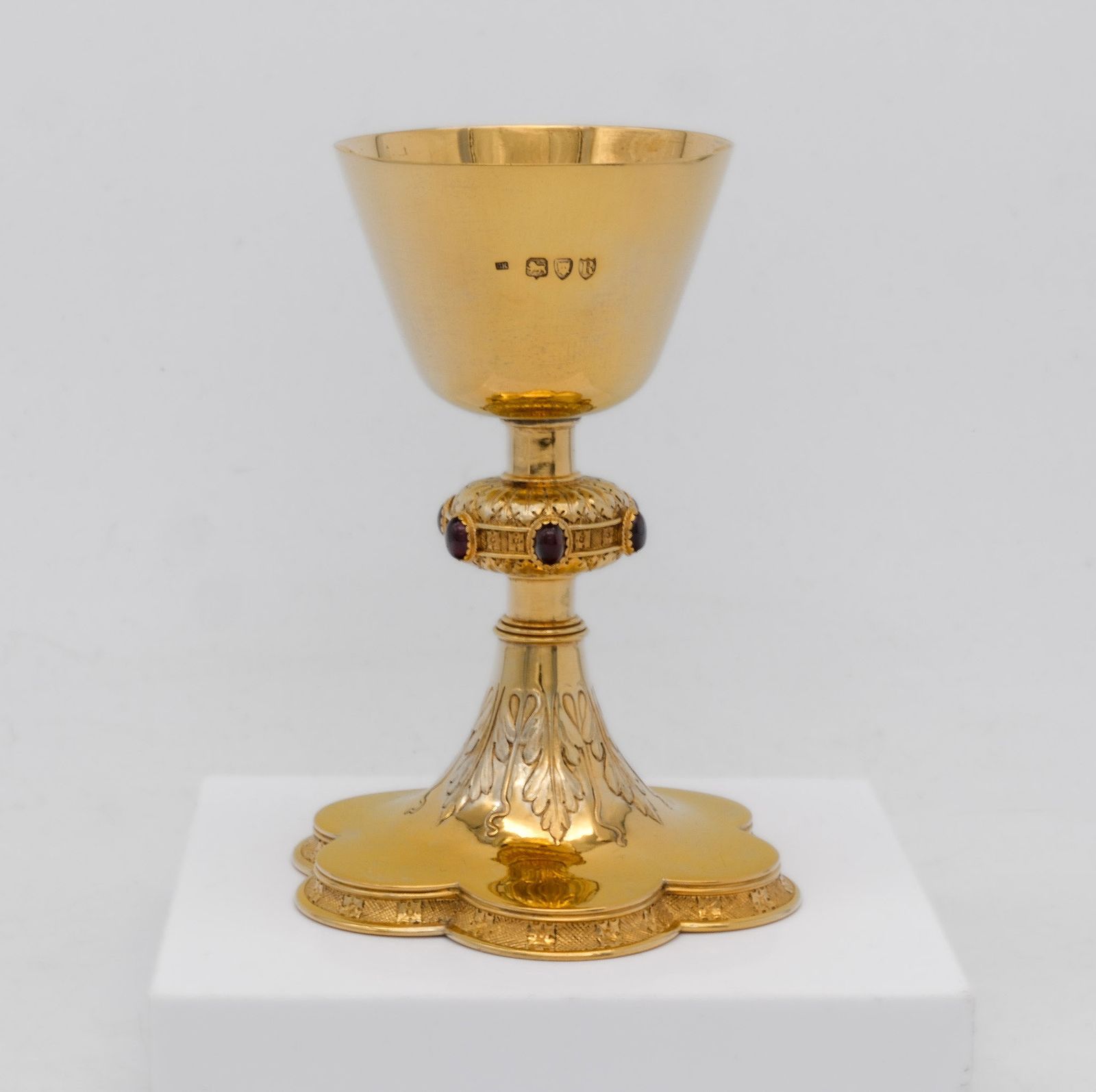 Gothic Revival Sterling Silver Gilt & Stone Set Chalice By Carl Krall London 1892 photo vinterior