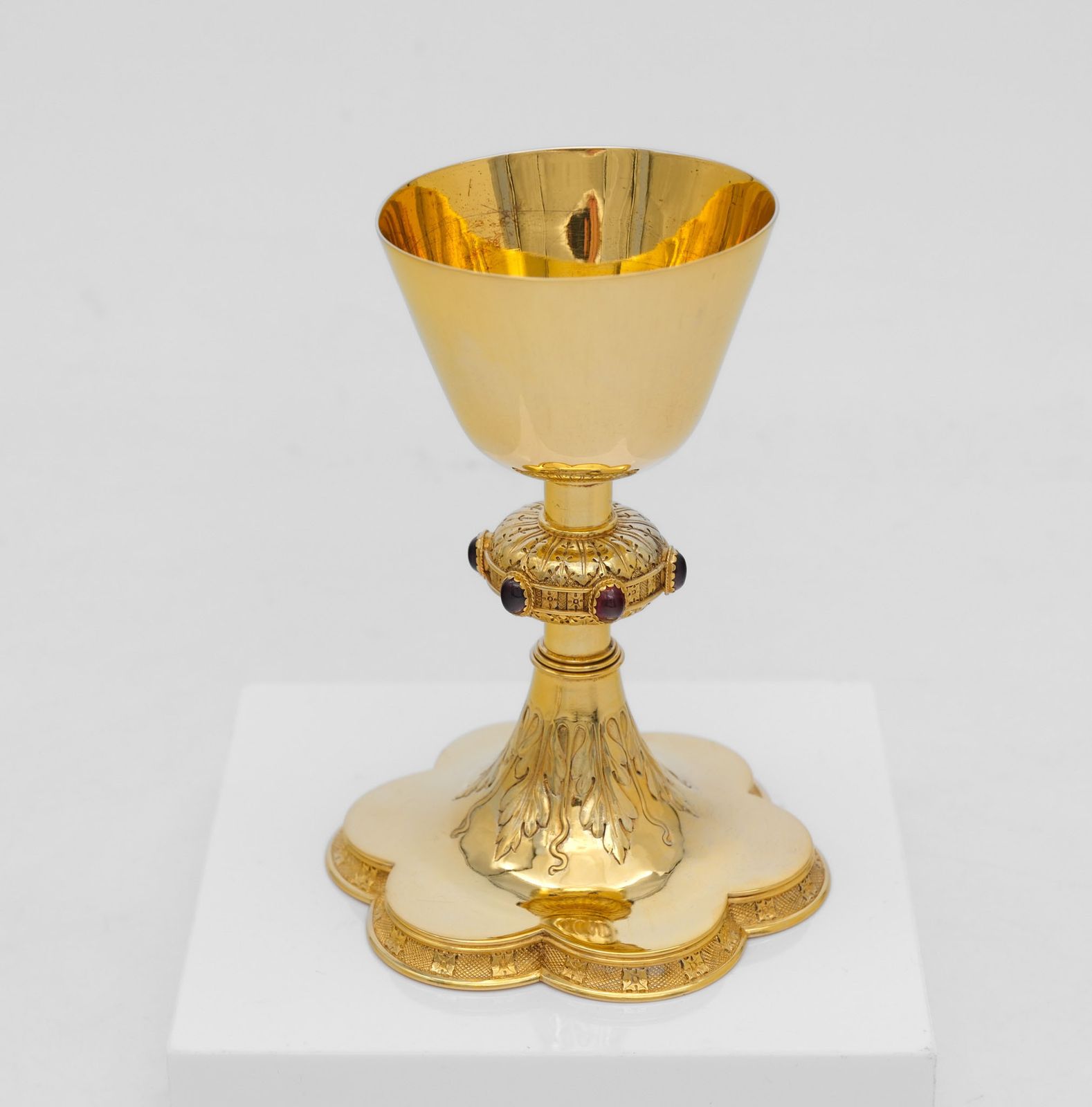 Gothic Revival Sterling Silver Gilt & Stone Set Chalice By Carl Krall London 1892