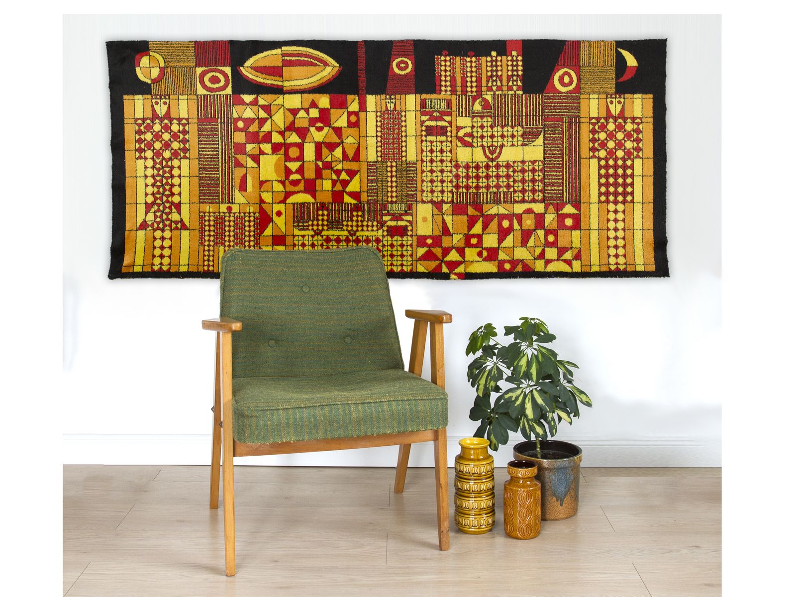 Mid Century Modern Textile Wall Hanging Tapestry With Abstract  Geometric Design, 1960s photo furniture