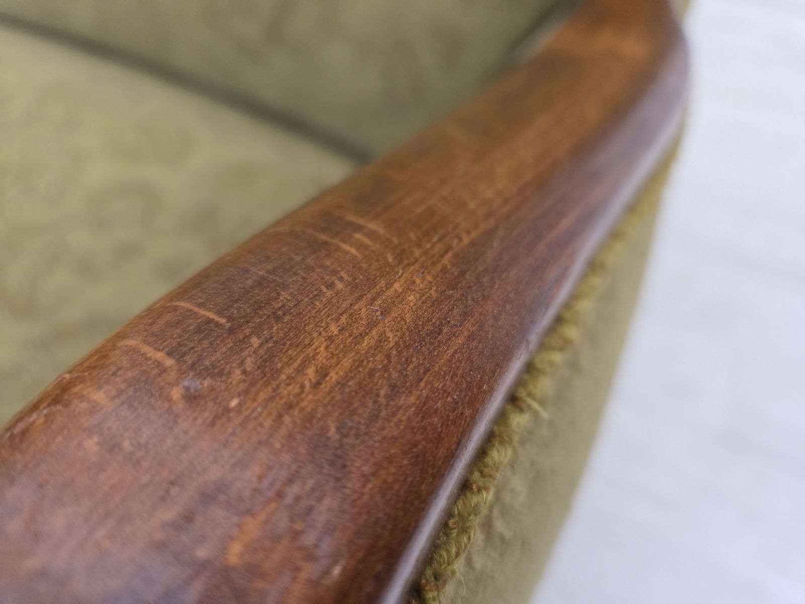 1960s, Danish 3 Seater Sofa, Green Furniture Velour, Ash Wood. photo vintage