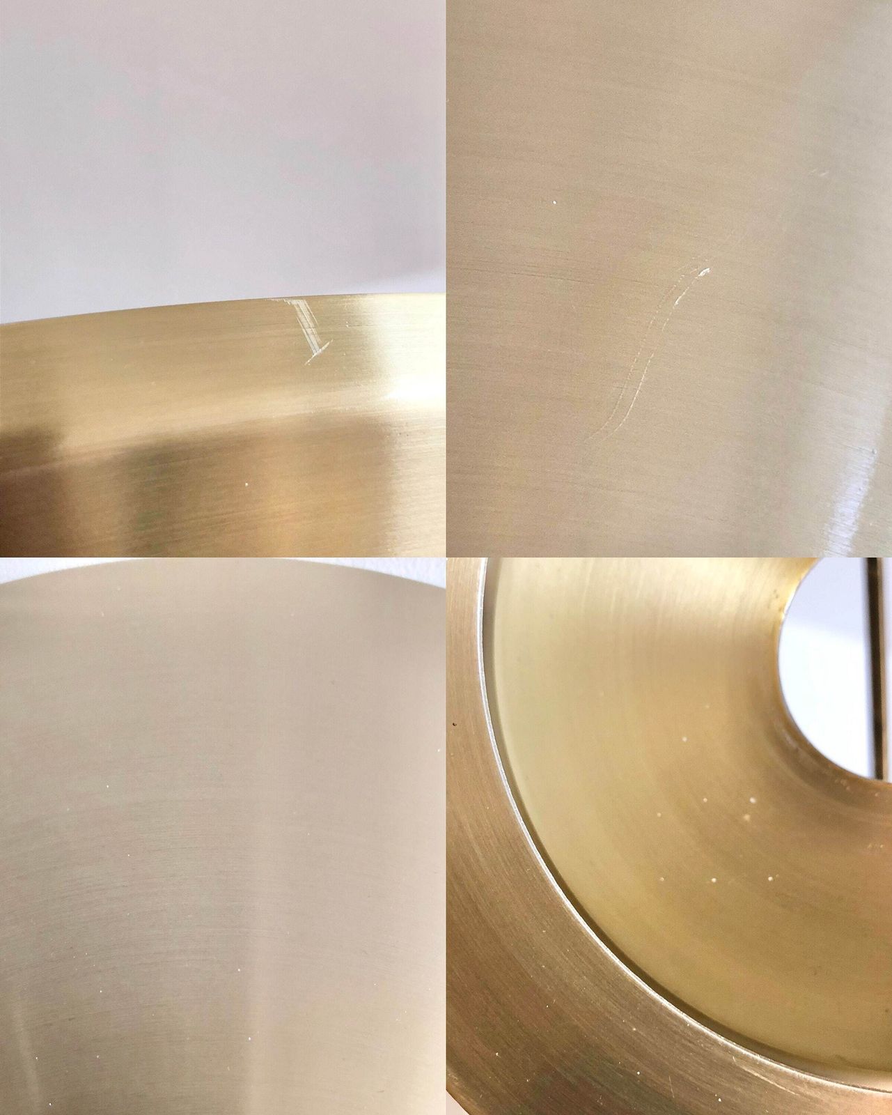 Danish Mid Century Modern Pair Of Lyskær Design Minimalist Ceiling Lamps With Gold Painted Multilayer Metal Shades And Hanger photo vintage