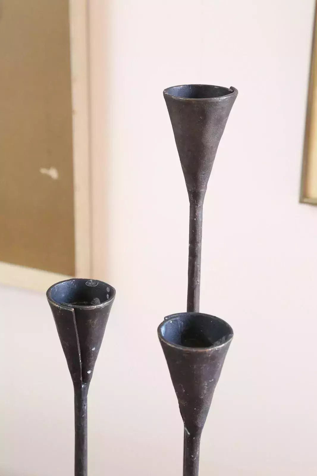 Pottery Barn Hand Forged Brutalist Petaluma Hammered Brass Candle Holders photo Home Decor