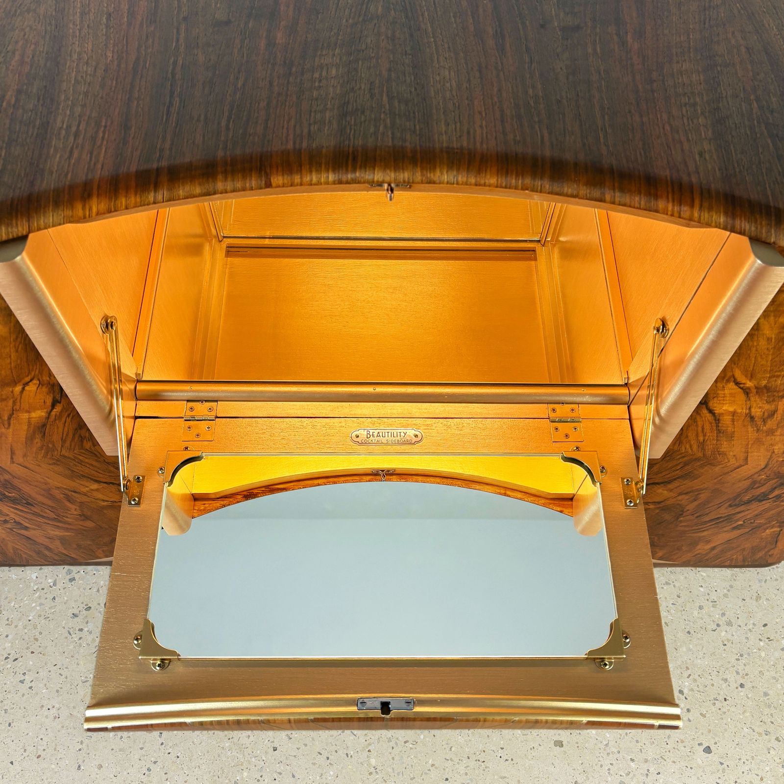 Art Deco Beautility Cocktail Cabinet In Walnut With Gold Detailing photo buy