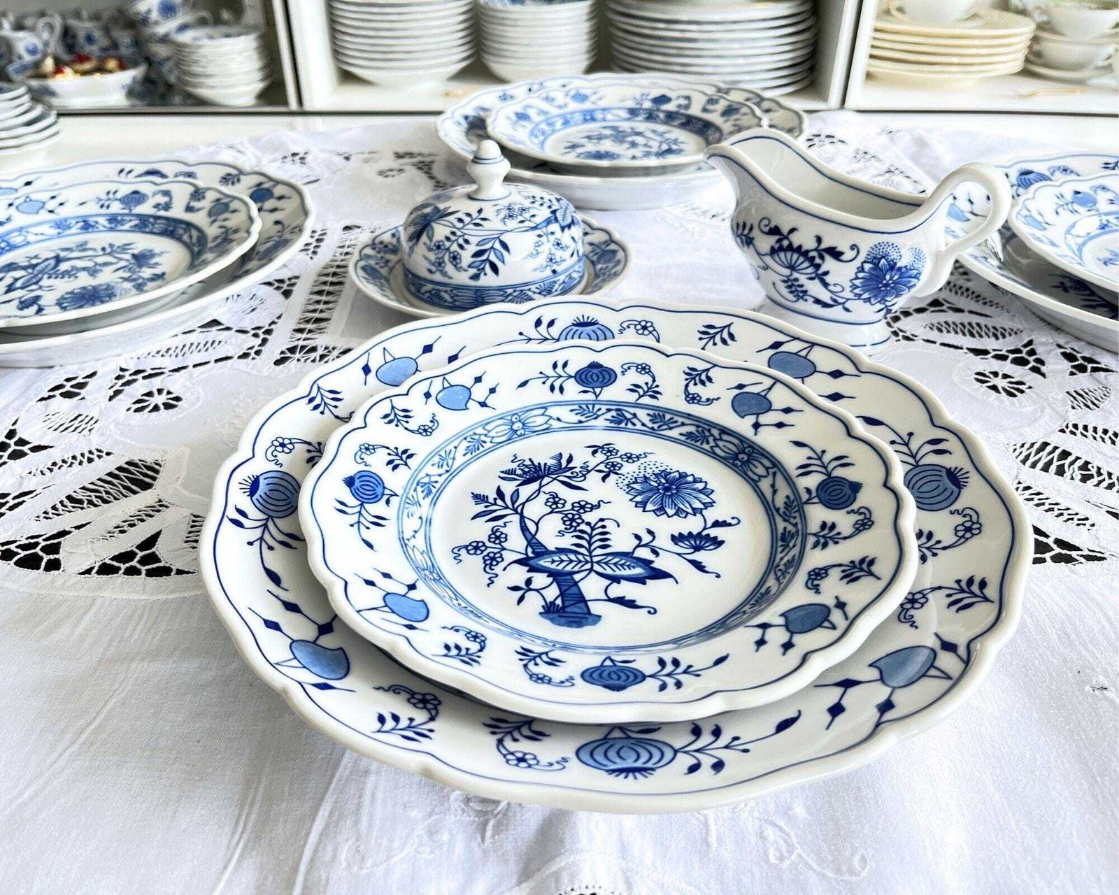 Blue Onion Antique Plates | 16pcs | Porcelain By Hutschenreuther photo furniture