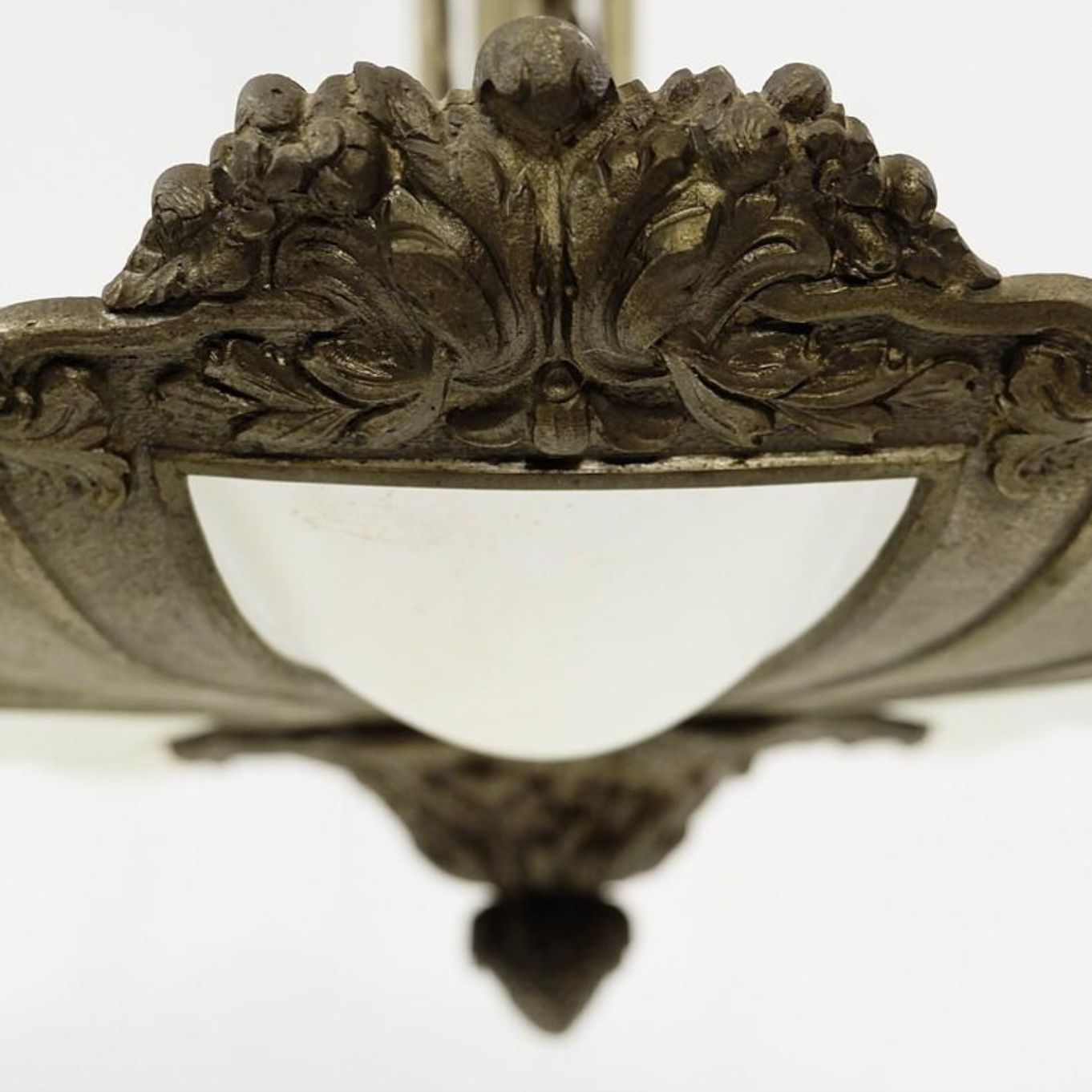 French Art Deco Frosted Glass And Bronze Pendant Chandelier, 1920s photo buy