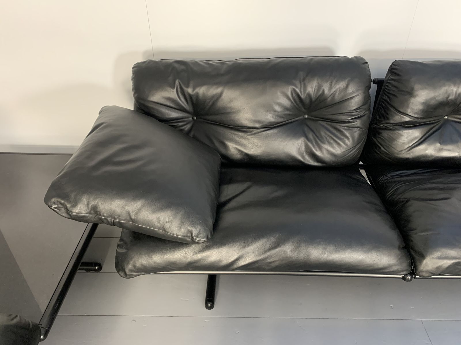 Poltrona Frau “Ouverture” 7 Seat Sofa & Marble Table Suite – In Black “Soul” Leather photo for sale