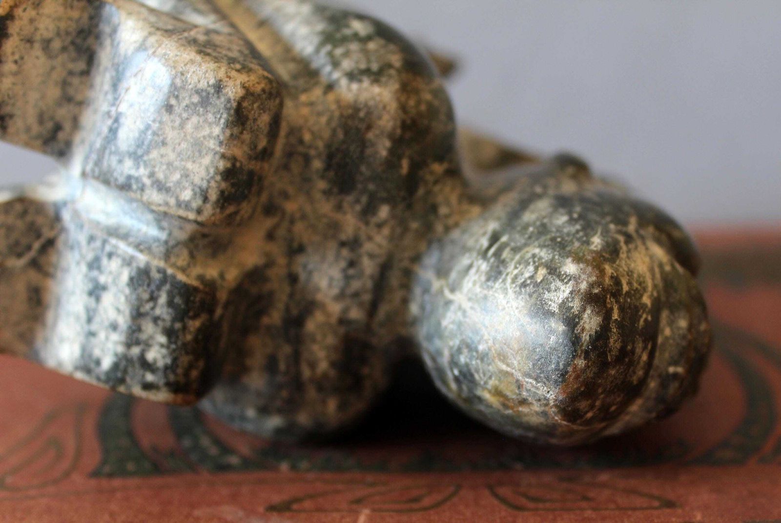 photo for sale Heavy Vintage Carved Stone Sculpture, Figurine, Style Chinese Hongshan, Hand Made Neolithic Reproduction, Twin Headed, Restoration