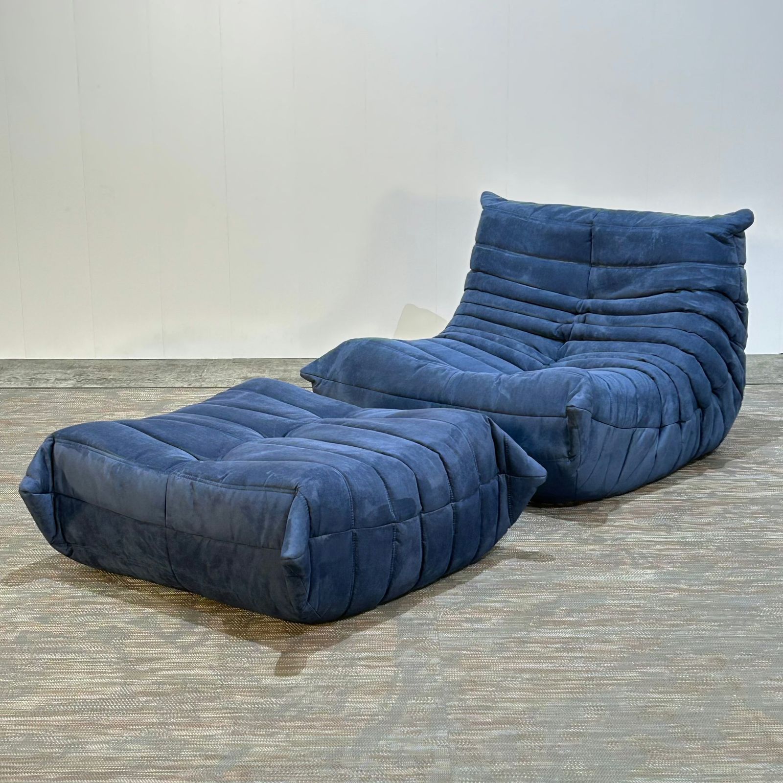Ligne Roset Blue Togo Armchair And Footstool By Michel Ducaroy, Set Of Two photo for sale