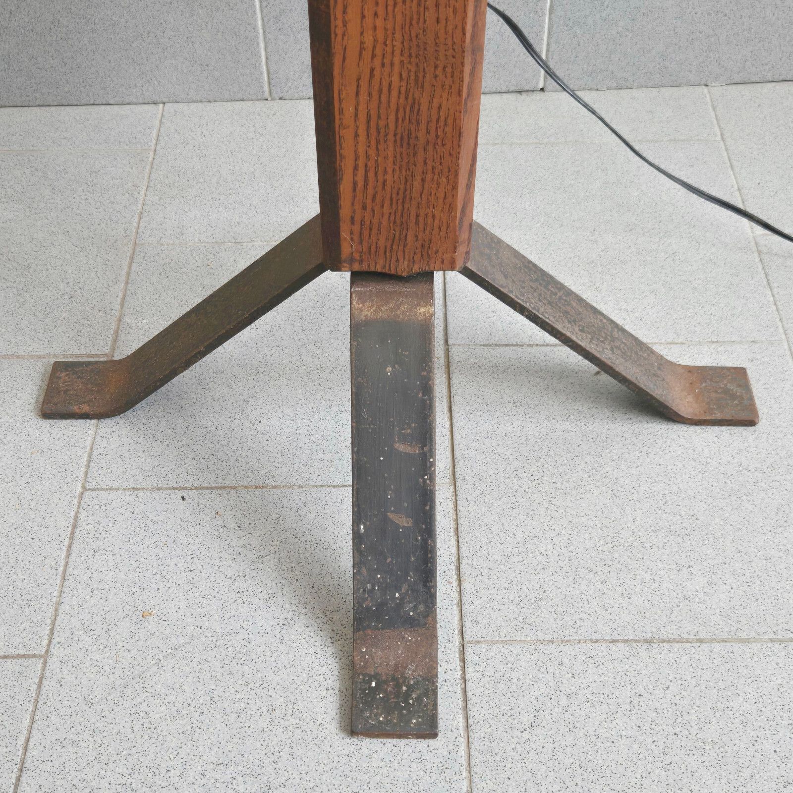 photo for sale Vintage 1970s Brutalist Medieval Oak & Steel Floor Lamp 70s Retro 1970s