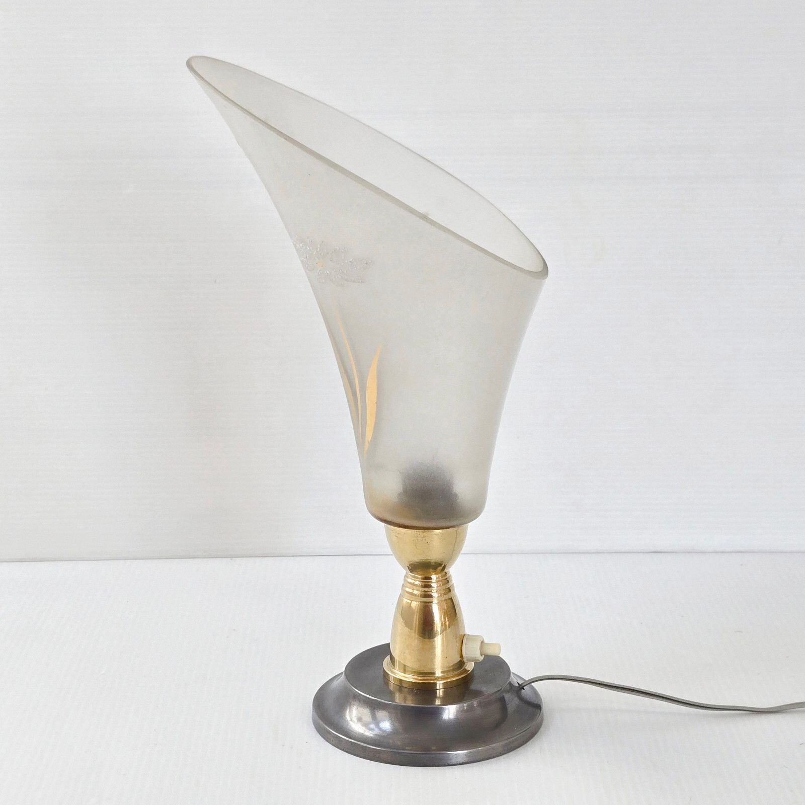 Vintage 1950s Arlus Glass Steel & Brass Table Lamp 50s Rockabilly Retro photo furniture