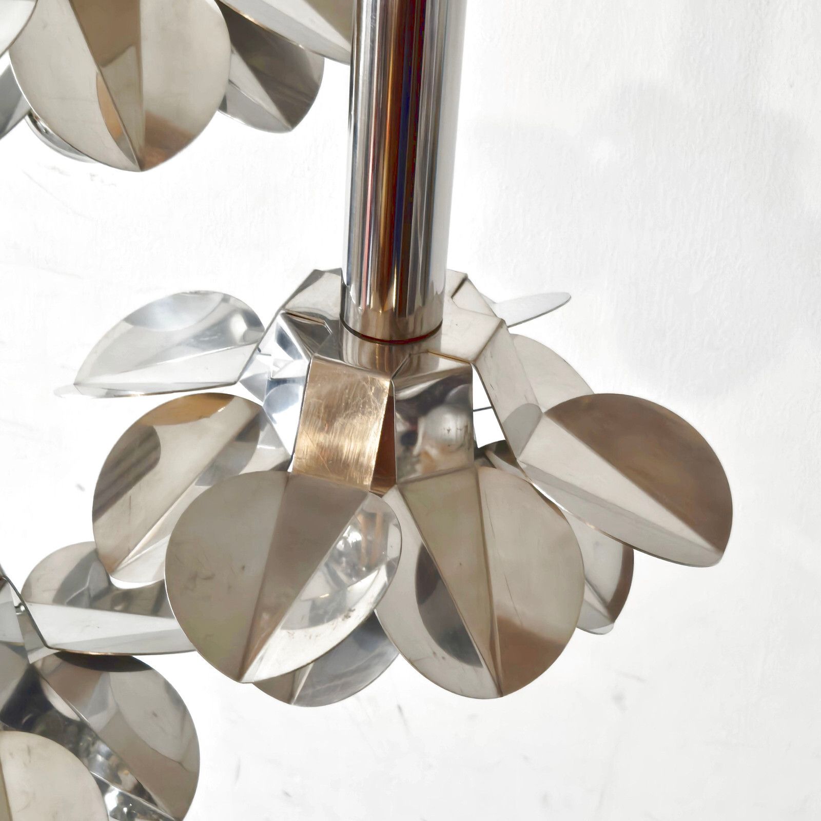 Vintage 1970s Space Age Pop Steel 70s Retro Waterfall Flower Hanging Chandelier photo 238.0