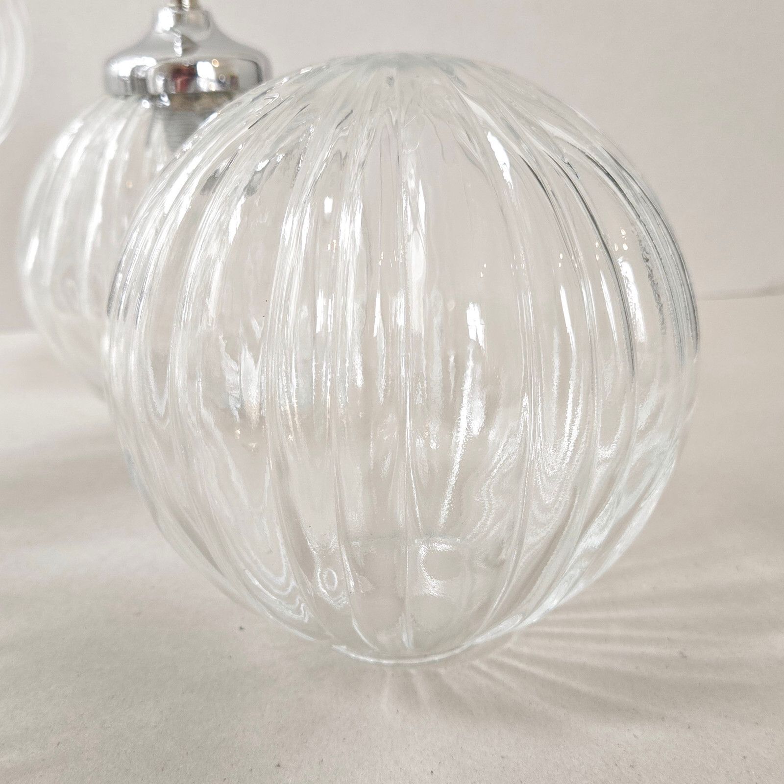 Lighting Vintage 1970s 6 Balls Glass & Steel Chrome Ceiling Chandelier 70s Retro 70s photo