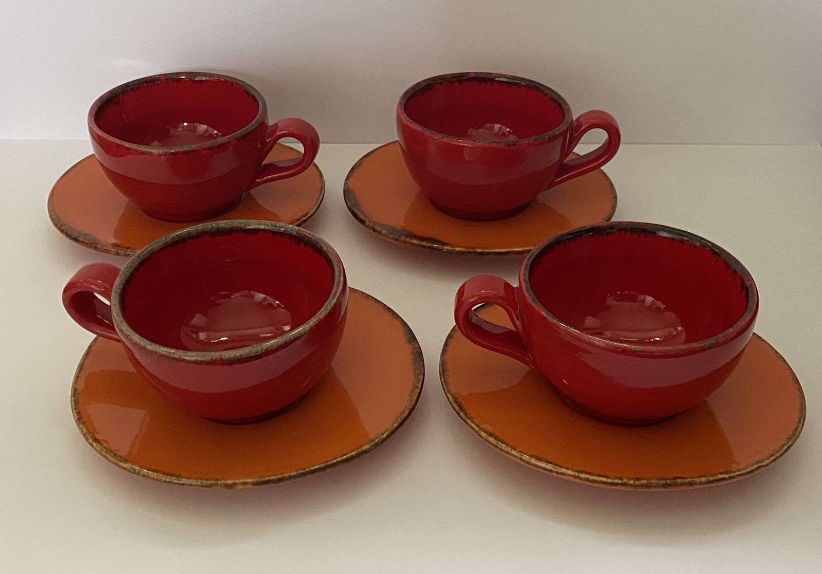 Tuscany, Artistic Pottery, Espresso Cup And Saucer Set (X4)